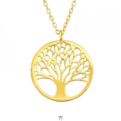Zilveren ketting - gold plated tree of life hanger - 925 zilver