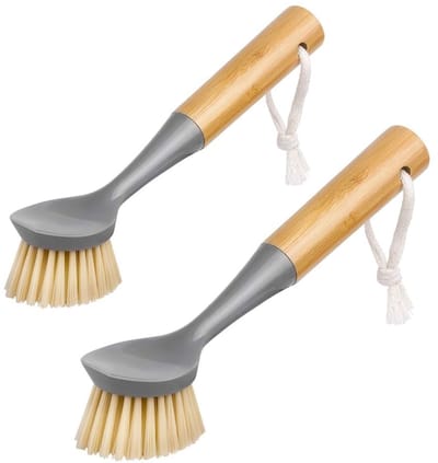 Dailygoods- Afwasborstel Stevig Bamboe Handvat - Schrobborstel - Reinigingsborstel - Krasvrij - Gootsteen - Keuken - 23 x 6 x 4,5 cm - Schoonmaakborstel