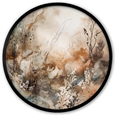 Poster in lijst Rond - Fotolijst 40x40 cm - Posters - Abstract - Beige - Verf - Kunst - Natuur - Bloemen - Ronde posterlijst zwart - Decoratie - Wanddecoratie woonkamer - Muurdecoratie slaapkamer