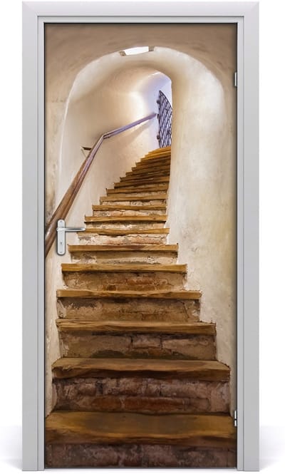 Tulup Deursticker - Kasteeltrappen Deur Sticker - 95 cm x 205 cm - Bruin Deursticker - Moderne Deur Sticker - Deursticker voor de Slaapkamer - Deurfolie