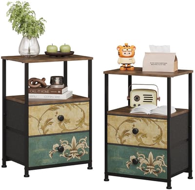 TRANKIELO® - Set van 2 commodes met 2 laden - Vintage ontwerp - Stalen frame - Ideaal voor slaapkamer en woonkamer