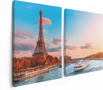 Artaza Canvas Schilderij Tweeluik Eiffeltoren In Parijs Aan Het Water - 120x80 - Foto Op Canvas - Canvas Print