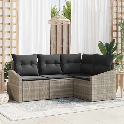 vidaXL Tuinbank Set met kussen met opslag 4 pcs Lichtgrijs poly rattan