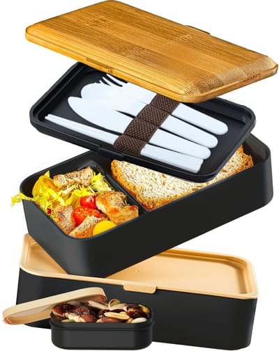 Famanu – All-in-1 1,2L Bento Box Volwassenen met Bestek & 2 Sauscontainers als Lunchboxen Salade- Snack- of Lunchbox | Lekvrije | Incl. Accessoires Broodtrommel met Compartimenten voor Maaltijdbereiding