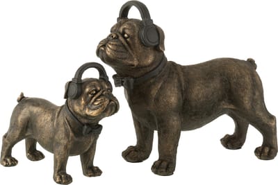 Bulldog met Koptelefoon Poly Donkerbruin Small 20cmBeelden decoratie