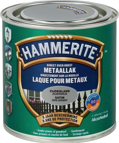 Hammerite Metaallak Zijdeglans - Zilver Grijs - 250 ml - 10 m²/l - Afwerkingslaag