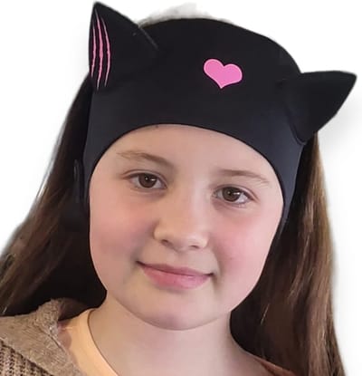 Horend Goed zwemhoofdband zwart met poes oren - 58 cm