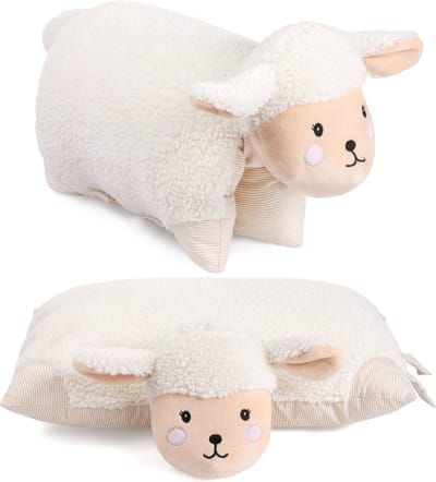 BRUBAKER Knuffeldieren Kussen Schaap - 2 in 1 Pluche Dier en Knuffelkussen - 40 x 30 cm Decoratief Kussen - Opvouwbaar Kinderkussen van Pluche met Klittenband - Dierenkussen Schaap Speelgoed - Beige