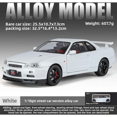 Grote Maat 1:18 Gt-R R34 Skyline Supercar Legering Metaal Diecast Model Auto Collectie Trendy Speelgoed Ornament Vakantiecadeau Vriend