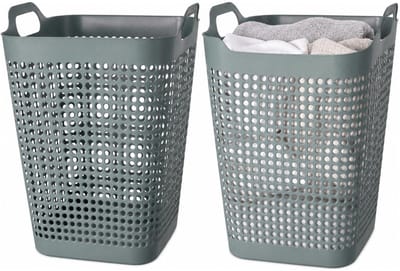 Storage Solutions Wasmand - 2x - groen - 48 liter - 40 x 51 cm - kunststof - wasbox - mand voor wasgoed - badkamer