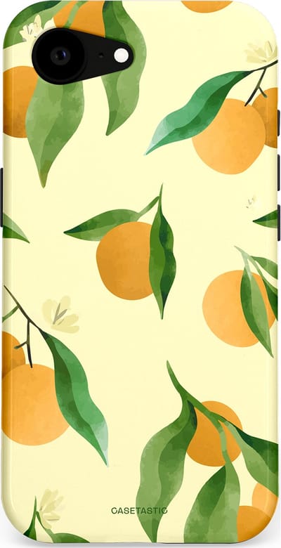 Casetastic Hoesje Geschikt voor Apple iPhone 16e Magsafe - Stijlvolle Beschermende Duo-layer Case - Bladrijke Sinaasappel