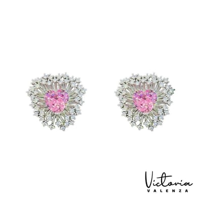 Victoria Valenza Saint Tropez Victoria Valenza Arezzo Luxe Oorbellen Dames Messing Oorknopjes Dames - Roze Steen - Kleur Silver - 1 Paar