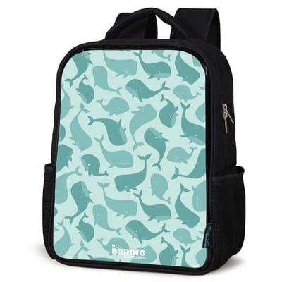 NoBoringSuitcases.com® - Rugzak zwart - Schooltas jongen & meisje - Gestileerde walvissen in tonale zeegroene tinten - Rugtas voor school - Boekentas kind - Schoolrugzak - Kinderrugzak