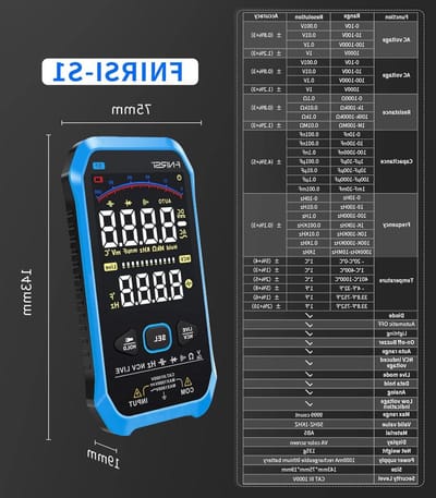 Smart Multimeter - Digitale Tester - Elektrische Metingen - 9999 Counts Display - 20x10x15 cm - Blauw