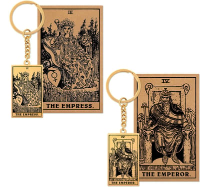 Tarot Sleutelhanger 3 | 4 bundel - Keizer & Keizerin - Goudkleurig Stainless Steel - Inclusief Rider-Waite Kaartjes - Pax Amare