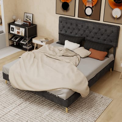 Tweepersoonsbedden - 160x200CM - Modern Minimalistisch Zacht Bed Lage Box - Comfortabel Hoofdbord - Grijs (Geen Matras)
