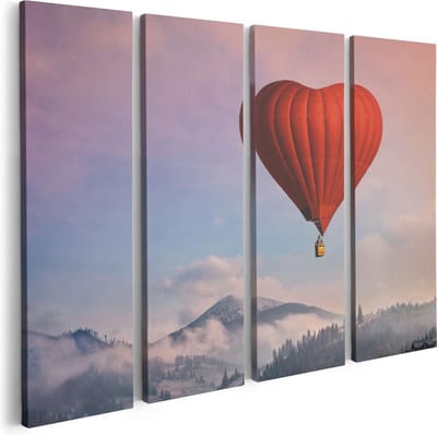 Artaza Canvas Schilderij Vierluik Luchtballon in de Vorm van een Hart - 80x60 - Foto Op Canvas - Canvas Print