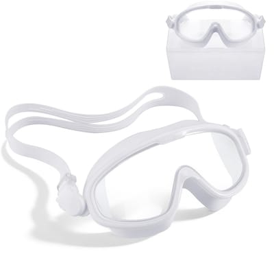 Zwembrillen - Zwembrillen met groot montuur voor volwassenen, anti-condens - Transparante anti-condens duikbril - Zwembrillen met UV-bescherming - Lekvrij ontwerp - Unisex - Geschikt voor zwembaden, open water, etc. - Wit