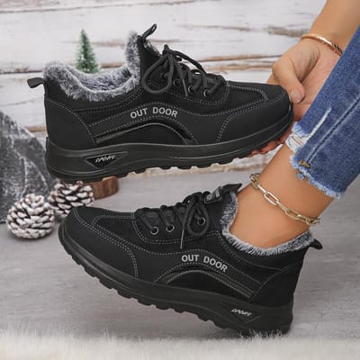 Dames Katoenen Laarzen Warme Comfortabele Sneeuwlaarzen Dames Ronde Neus Platte Zool Schoenen Verdikte Pluis Gevoerd Casual Sportschoenen 35 black