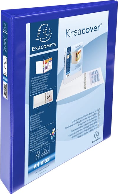 Exacompta 10x Kreacover Ringband in PP personaliseerbaar - 2 vakken - 4 D ringen 30mm - A4 maxi - Blauw - 51942BE