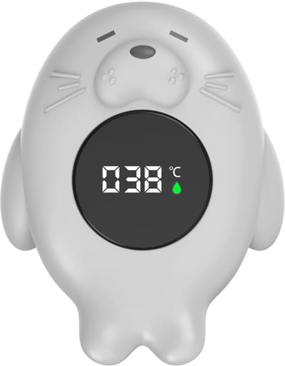 Crrynuo Baby Waterthermometer - 1 Stuk - Badthermometer Met Kleurindicatie - Zeehond Design - Grijs - 0-80°C Meetbereik - BPA-Vrij - Automatische Aan/Uit Schakeling