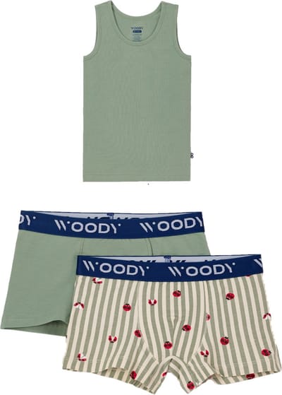 Woody ondergoed set jongens - lieveheersbeest – groen - 1 hemdje en 2 boxers - maat 116