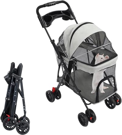 Hondenbuggy - Dierenwagen - Comfortabel Reizen - Opvouwbaar Ontwerp - Tot 12 kg - Grijs