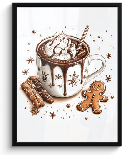 Poster in lijst - Fotolijst 50x70 cm - Posters - Chocomel - Decoratie - Koek - Winter - Kerst - Posterlijst zwart - Decoratie - Wanddecoratie woonkamer - Muurdecoratie slaapkamer - Kerstversiering - Kerstdecoratie voor binnen - Kerstmis