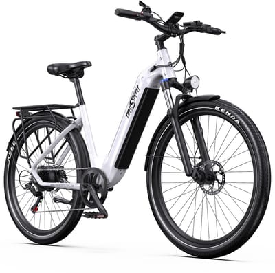 Onesprot Elektrische Stadsfiets 27,5 inch – Uitneembare 655Wh Accu – Tot 120 km Bereik – Shimano 7-Speed – Hydraulische Remmen – Wit