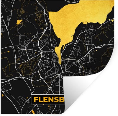 Muurstickers - Sticker Folie - Flensburg - Goud - Stadskaart - Plattegrond - Kaart - Duitsland - 100x100 cm - Plakfolie - Muurstickers Kinderkamer - Zelfklevend Behang XXL - Zelfklevend behangpapier - Stickerfolie