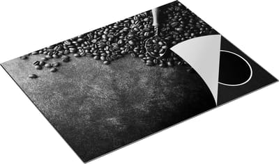 Chefcare Inductie Beschermer Koffiebonen met een Lepel - Zwart Wit - 77x59 cm - Afdekplaat Inductie - Kookplaat Beschermer - Inductie Mat