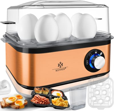 KESSER® Eierkoker electrisch voor 8 Eieren | Elektrische Eierkoker 500W van roestvrij staal met Timer en Maatbeker, kom voor omelet & Eierhouder BPA-vrij - Zwart / Koper