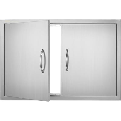 Porte d'accès pour barbecue, Double porte de cuisine extérieure 838x558 mm, Porte en acier inoxydable à montage affleurant, Porte verticale murale avec poignées, pour îlot de barbecue, Grillade