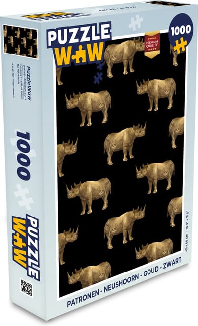 Puzzel Patronen - Neushoorn - Goud - Zwart - Legpuzzel - Puzzel 1000 stukjes volwassenen