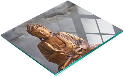 Glazen snijplank met houten Boeddha-afbeelding, 60x52 cm