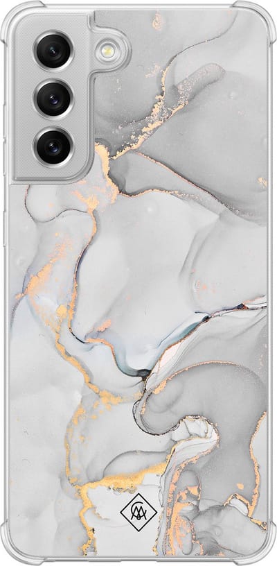 Casimoda® hoesje - Geschikt voor Samsung Galaxy S21 FE - Marmer Grijs - Shockproof case - Extra sterk - Siliconen/TPU - Grijs, Transparant
