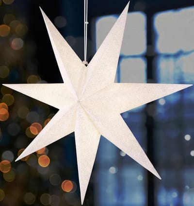 BRUBAKER 3D Hangende Kerstster - Raampapier Ster met E14 Voet - 60 cm Advent Ster met Decopatroon - Kerst Lichtster Set met 3,5 m Kabel - Ophangen - Wit