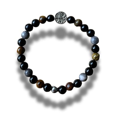 Armband -natuursteen - Tiger-eye - tijgeroog - Agaat - Jaspis - Hematite - levensboomteken - 6 mm 18 cm