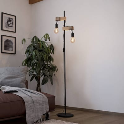 EGLO Townshend Vloerlamp - E27 - 2 Lichts - Zwart/Bruin - FSC Hout