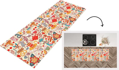 Keukenloper - Loper keuken - Thee - Dieren - Snoepgoed - Regenboog - Patronen - 150x50 cm - Keukenloper vinyl