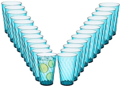 Plasticforte onbreekbare drinkglazen - 24x stuks - transparant gekleurd kunststof - 320 ml - 8 x 11 cm - stapelbaar