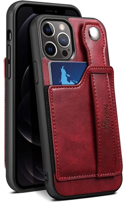 geschikt voor iPhone 14 Pro Pashouder Hoesje Retro Design - Vakje voor pasjes en slimme standaard - geschikt voor iPhone 14 Pro Portemonnee Hoesje - Vintage Backcover geschikt voor iPhone 14 Pro Wallet Case rood