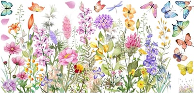 Vixson - Bloemen Raamstickers - 30x60 cm - Statisch Hechtend & Herbruikbaar - Dubbelzijdige Print - Kleurrijke Raamdecoratie Lente/Zomer - Bloemen en vlinders - FLORASTIK