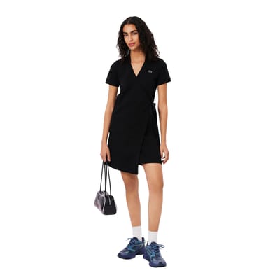 Lacoste Wrapjurk met V-hals en korte mouwen voor dames (Wit)