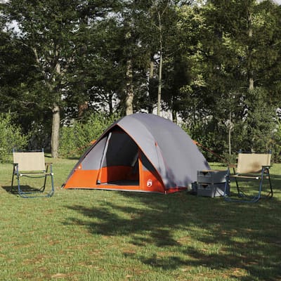 vidaXL - Kamperen - tent - 4-persoons - Waterdicht - Grijs - en - Oranje - taft