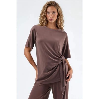 Losse Fit Crew Neck Modal Blouse met Strikdetail
