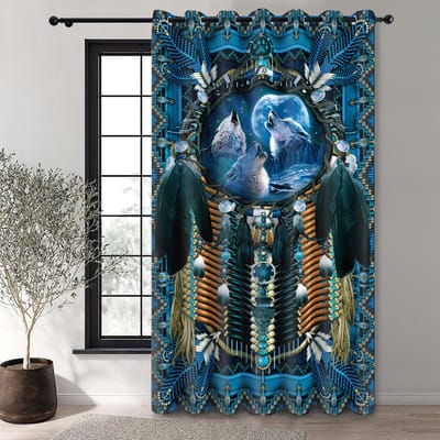 1 stuk zeer verduisterend dubbelzijdig mat polyester gordijn, links en rechts circulatie, geperforeerd, witte wolf onder maanlicht 150x170cm&Grommet Top white