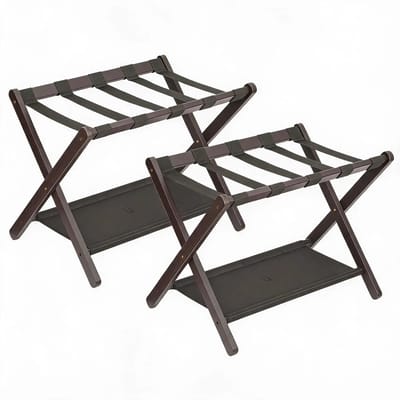 Seth Select Set van 2 Bamboe Bagagerekken – Opvouwbare Kofferstandaards met Canvas Opbergplank – 67 × 47 × 51 cm – Draagvermogen tot 90 kg