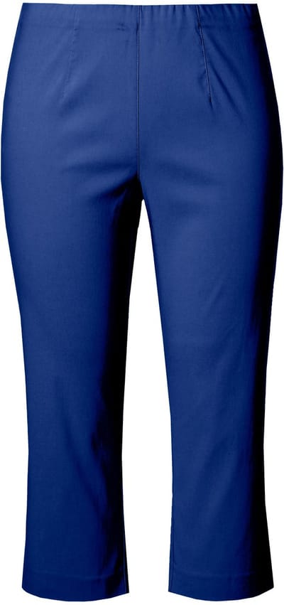 Ulla Popken - Dames - Bengalin broek kuitlang elastische tailleband stretch - Kobaltblauw - Maat 56