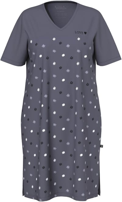 Ulla Popken - Dames - Bigshirts bloemen borduursel V-hals korte mouw - Donkergrijs - Maat 42+